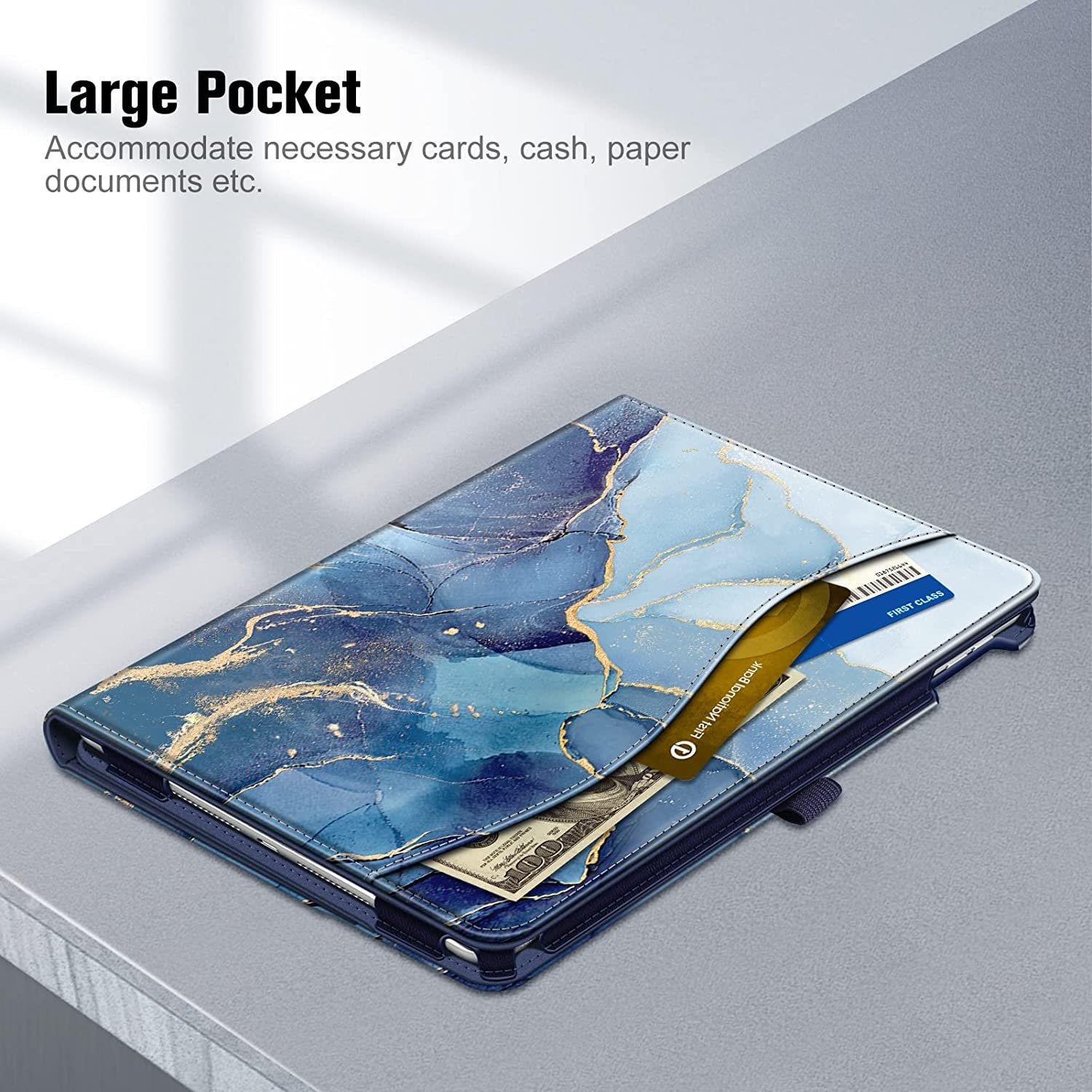 Case for Ipad 9Th / 8Th / 7Th Generation (2021/2020/2019) 10.2 Inch - [Corner Protection] Multi-Angle Viewing Stand Cover with Pocket & Pencil Holder, Auto Wake Sleep, Ocean Marble