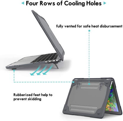 Macbook Air 13 Inch Case 2020 2019 2018 Release A2337 M1 A2179 A1932, Heavy Duty Slim Hard Shell Protective Cover with Fold Kickstand for Macbook Air 13 Retina with Touch ID -Grey