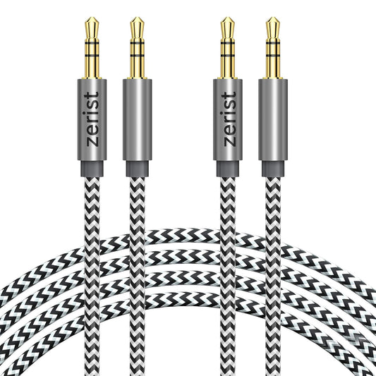 2 Pack 3.5Mm Stereo Audio Cable Extension Male to Male Nylon Braided 10Ft/3M  Tangle-Free AUX Cable for Headphones, Ipods, Iphones, Ipads, Home/Car Stereos and More (Black)