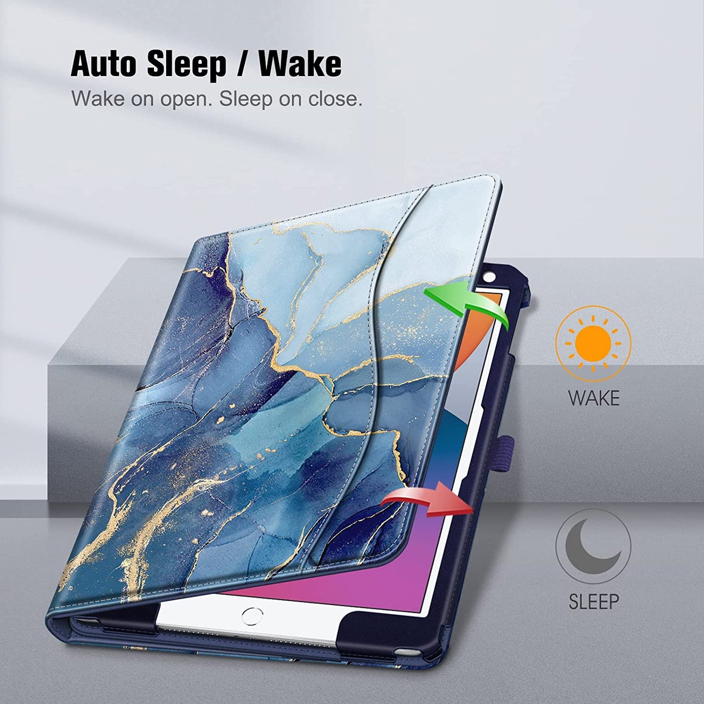 Case for Ipad 9Th / 8Th / 7Th Generation (2021/2020/2019) 10.2 Inch - [Corner Protection] Multi-Angle Viewing Stand Cover with Pocket & Pencil Holder, Auto Wake Sleep, Ocean Marble