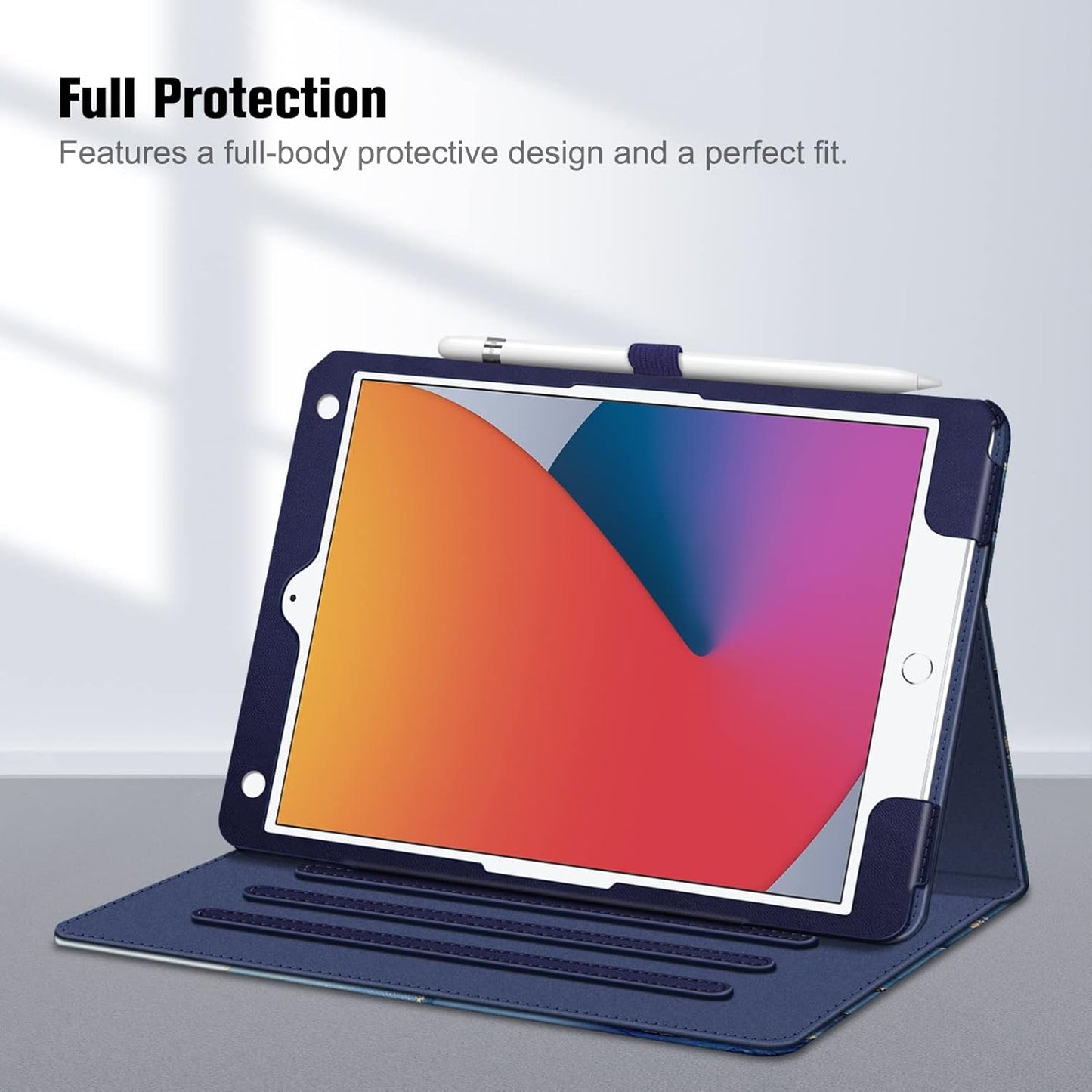 Case for Ipad 9Th / 8Th / 7Th Generation (2021/2020/2019) 10.2 Inch - [Corner Protection] Multi-Angle Viewing Stand Cover with Pocket & Pencil Holder, Auto Wake Sleep, Ocean Marble