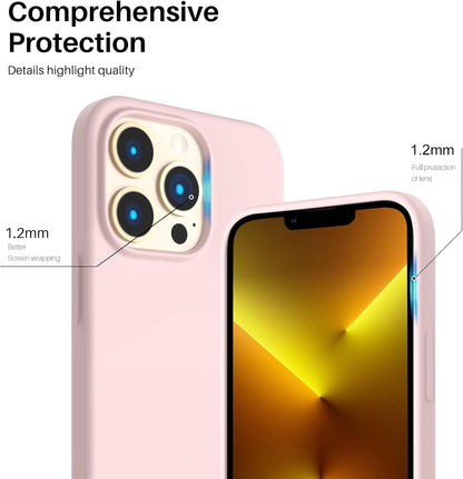 Compatible with Iphone 13 Pro Case 6.1, Slim Liquid Silicone 3 Layers Full Covered Soft Gel Rubber Case Cover 6.1 Inch-Chalk Pink