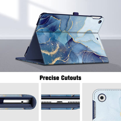 Case for Ipad 9Th / 8Th / 7Th Generation (2021/2020/2019) 10.2 Inch - [Corner Protection] Multi-Angle Viewing Stand Cover with Pocket & Pencil Holder, Auto Wake Sleep, Ocean Marble